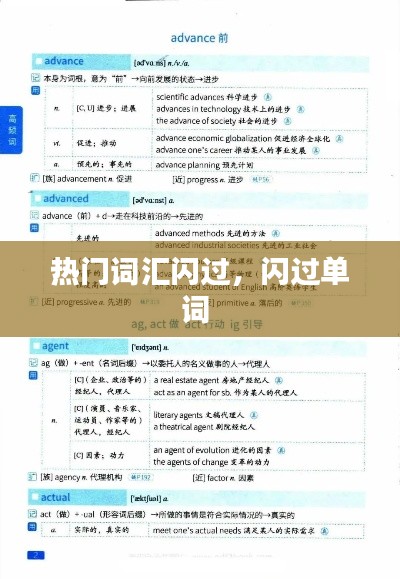 熱門詞匯閃過，閃過單詞 